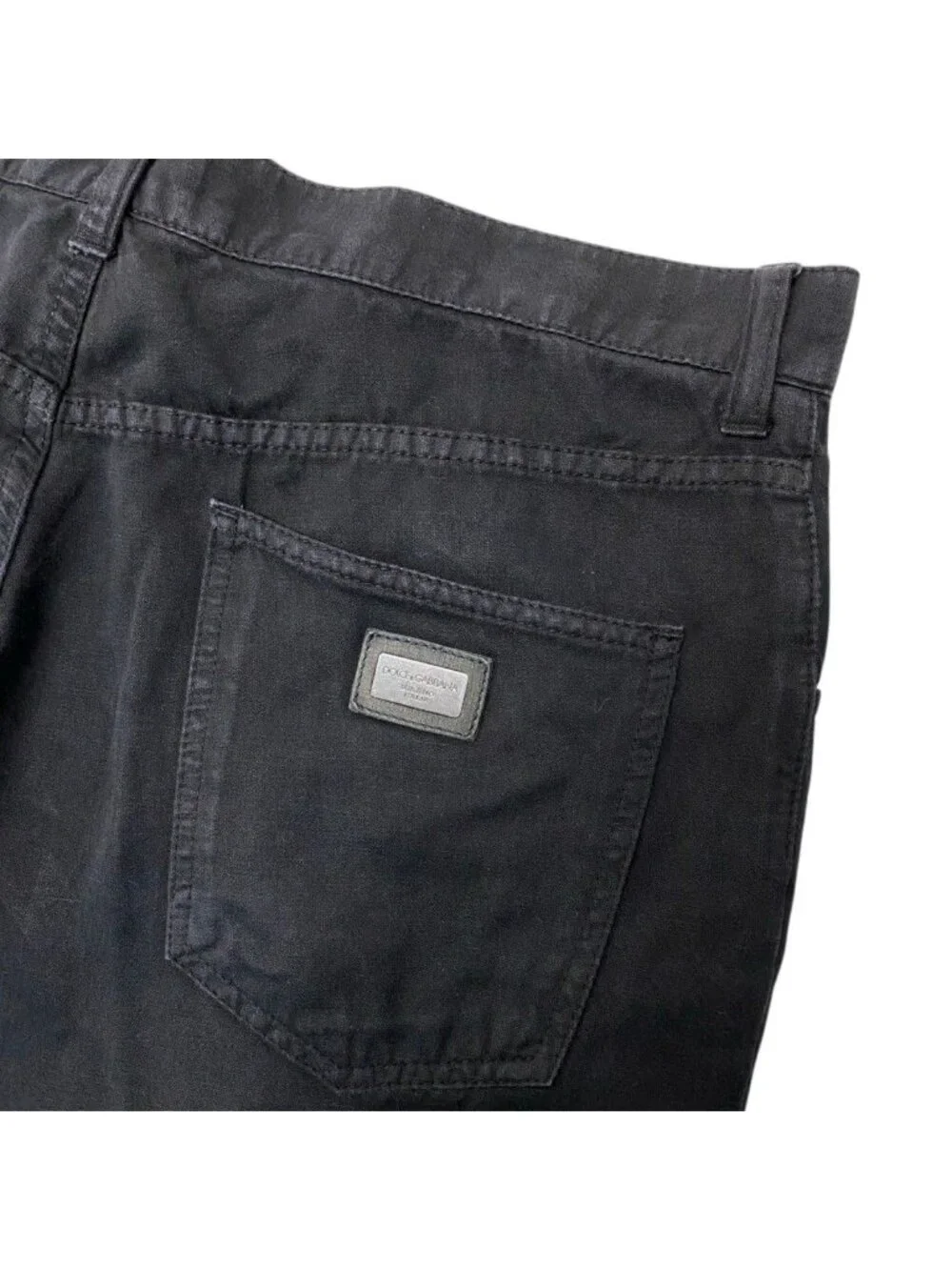 Dolce & Gabbana Chinos Cotton Linen Blend Tapered Pants Logo Plate 50 Black